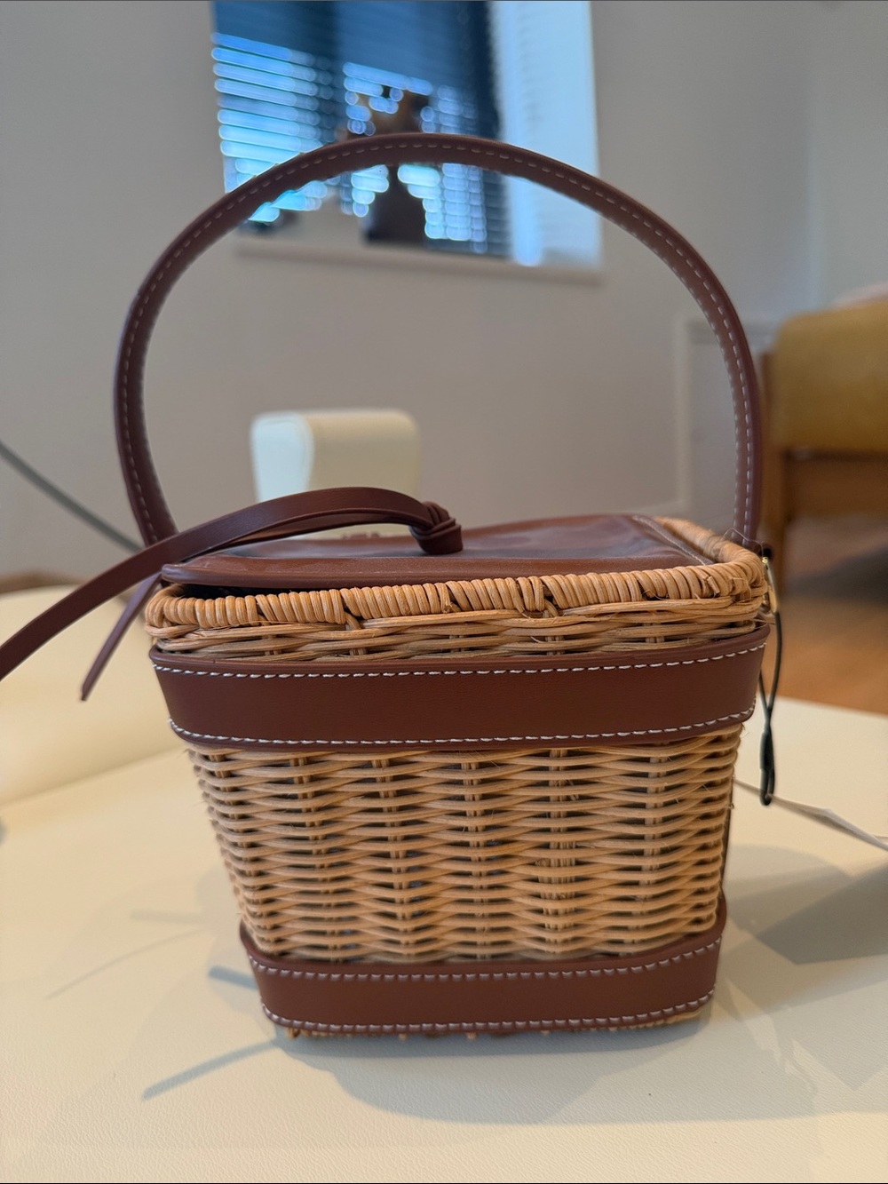 NWT Zara Wicker Basket Bag Cognac Top Handle Crossbody